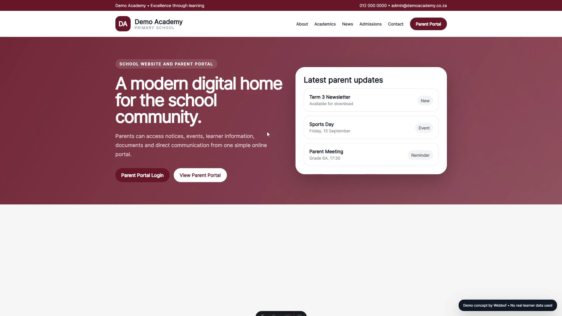 School parent portal demo preview